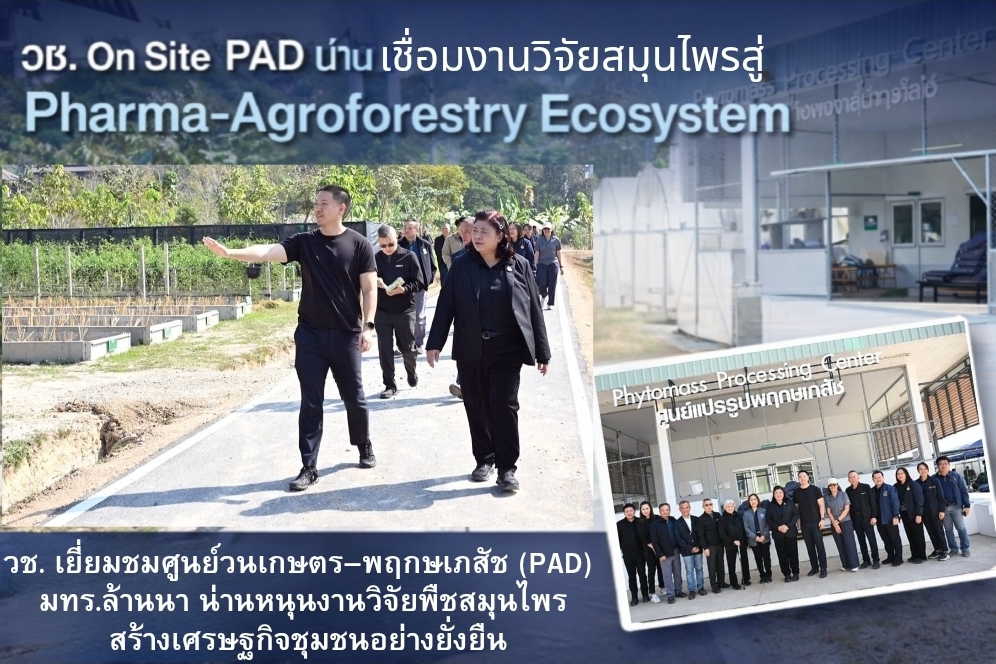วช. เยี่ยมชมศูนย์วนเกษตร–พฤกษเภสัช (PAD) มทร.ล้านนา น่าน หนุนงานวิจัยพืชสมุนไพร สร้างเศรษฐกิจชุมชนอย่างยั่งยืน